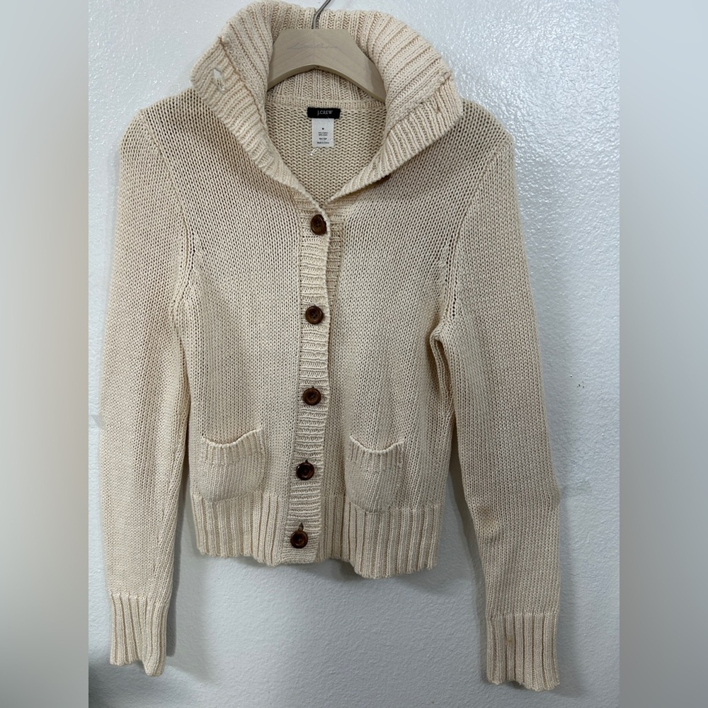 J. Crew women's Sweaters  Linen Cotton  Cardigan  Color: Cream/Gray size: Medium